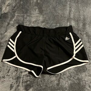 black with white striped adidas running shorts